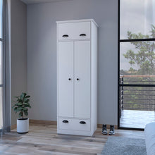 Load image into Gallery viewer, Armoire with Two-Doors Dumas, Top Hinged Drawer and 1-Drawer, White Finish-0
