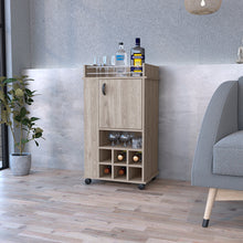 Load image into Gallery viewer, Bar Cart with Casters Reese, Six Wine Cubbies and Single Door, Light Gray Finish-0
