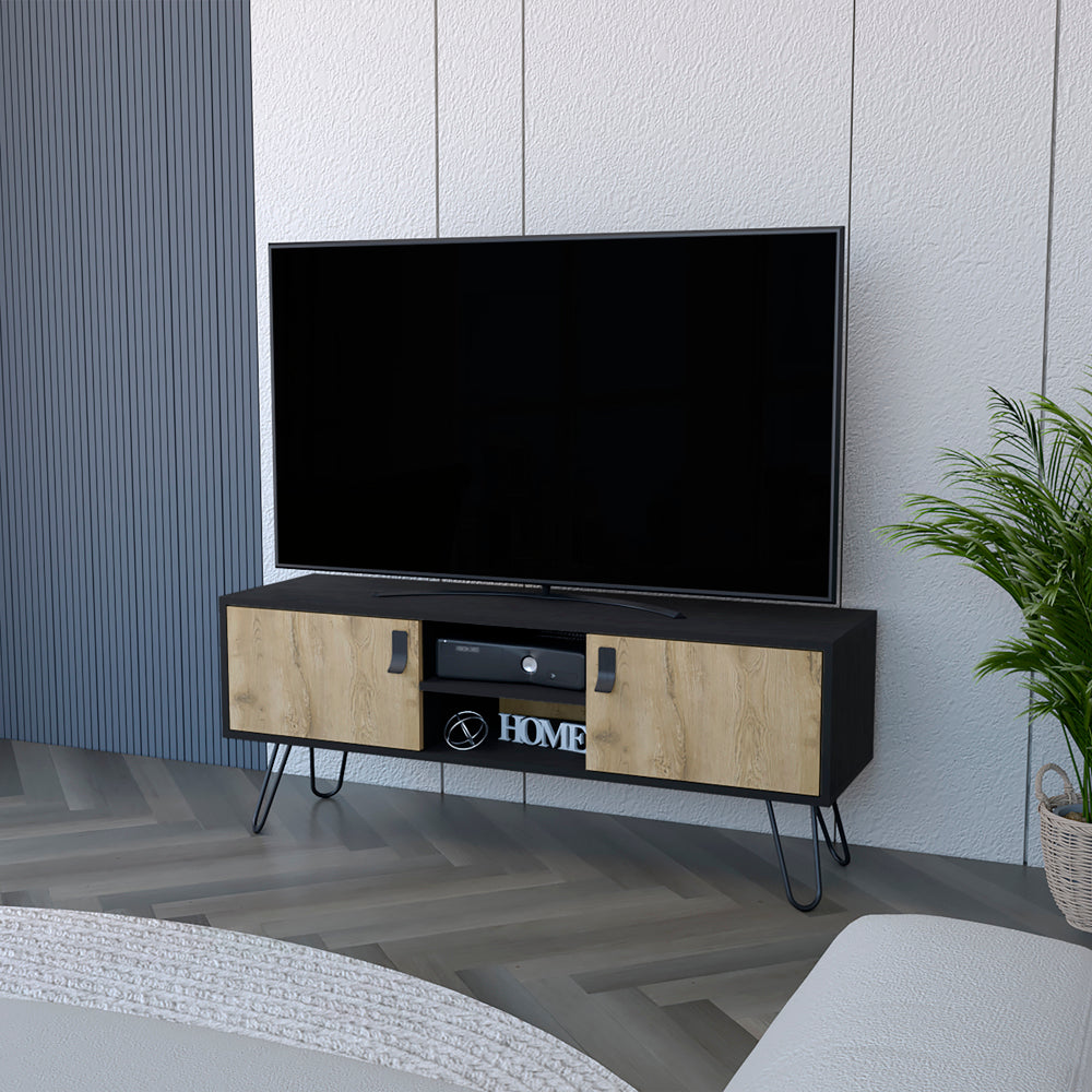 Tv Stand B Magness  Sleek Storage with Cabinets & Shelves, Black/Macadamia Finish-0