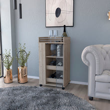 Load image into Gallery viewer, Bar Cart with Two-Side Shelves Beaver, Glass Door and Upper Surface, Light Gray Finish-1
