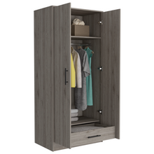 Load image into Gallery viewer, 180 Armoire Beery, Double Door, Metal Rod, One Drawer, Light Gray Finish-4
