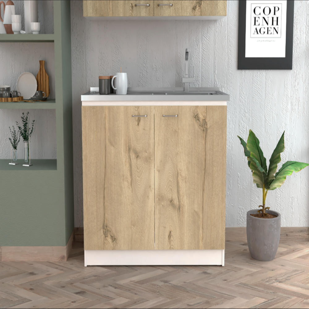 Utility Sink Vernal, Double Door, White / Light Oak Finish-0