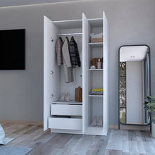 Load image into Gallery viewer, Wardrobe Erie, 4 Storage Shelves, 2 Drawers and 3 Doors, White Finish-1
