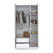 Load image into Gallery viewer, Wardrobe Erie, 4 Storage Shelves, 2 Drawers and 3 Doors, White Finish-2
