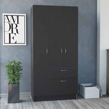 Load image into Gallery viewer, Armoire Cobra, Double Door Cabinets, One Drawer, Five Shelves, Black Wengue / White Finish-0
