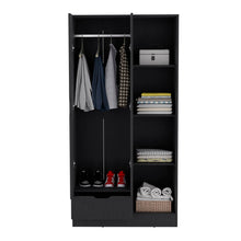 Load image into Gallery viewer, Armoire Dover, 4 Shelves, Drawer and Double Door, Black Wengue Finish-4
