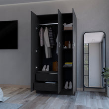 Load image into Gallery viewer, Wardrobe Erie, 4 Storage Shelves, 2 Drawers and 3 Doors, Black Wengue Finish-1
