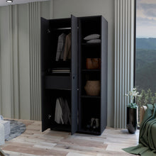 Load image into Gallery viewer, Armoire Boise, Drawer and 3 Tiered Shelves, Black Wengue Finish-1
