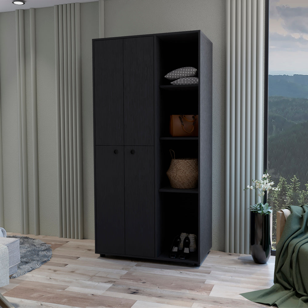 Armoire Boise, Drawer and 3 Tiered Shelves, Black Wengue Finish-0
