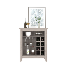 Load image into Gallery viewer, Bar Cabinet Castle, One Open Shelf, Six Wine Cubbies, Light Gray Finish-4
