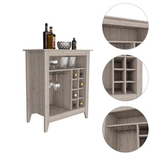Load image into Gallery viewer, Bar Cabinet Castle, One Open Shelf, Six Wine Cubbies, Light Gray Finish-1
