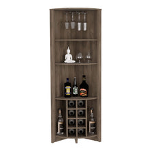 Load image into Gallery viewer, Corner Bar Cabinet  Castle, Three Shelves, Eight Wine Cubbies, Dark Brown Finish-7
