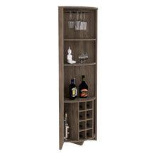Load image into Gallery viewer, Corner Bar Cabinet  Castle, Three Shelves, Eight Wine Cubbies, Dark Brown Finish-5
