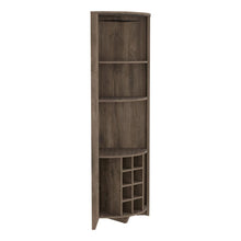 Load image into Gallery viewer, Corner Bar Cabinet  Castle, Three Shelves, Eight Wine Cubbies, Dark Brown Finish-6
