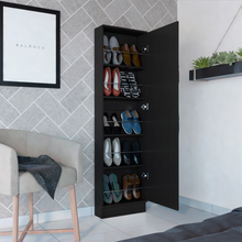 Load image into Gallery viewer, Shoe Rack Chimg, Mirror, Five Interior Shelves, Single Door Cabinet, Black Wengue Finish-1
