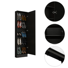 Load image into Gallery viewer, Shoe Rack Chimg, Mirror, Five Interior Shelves, Single Door Cabinet, Black Wengue Finish-6
