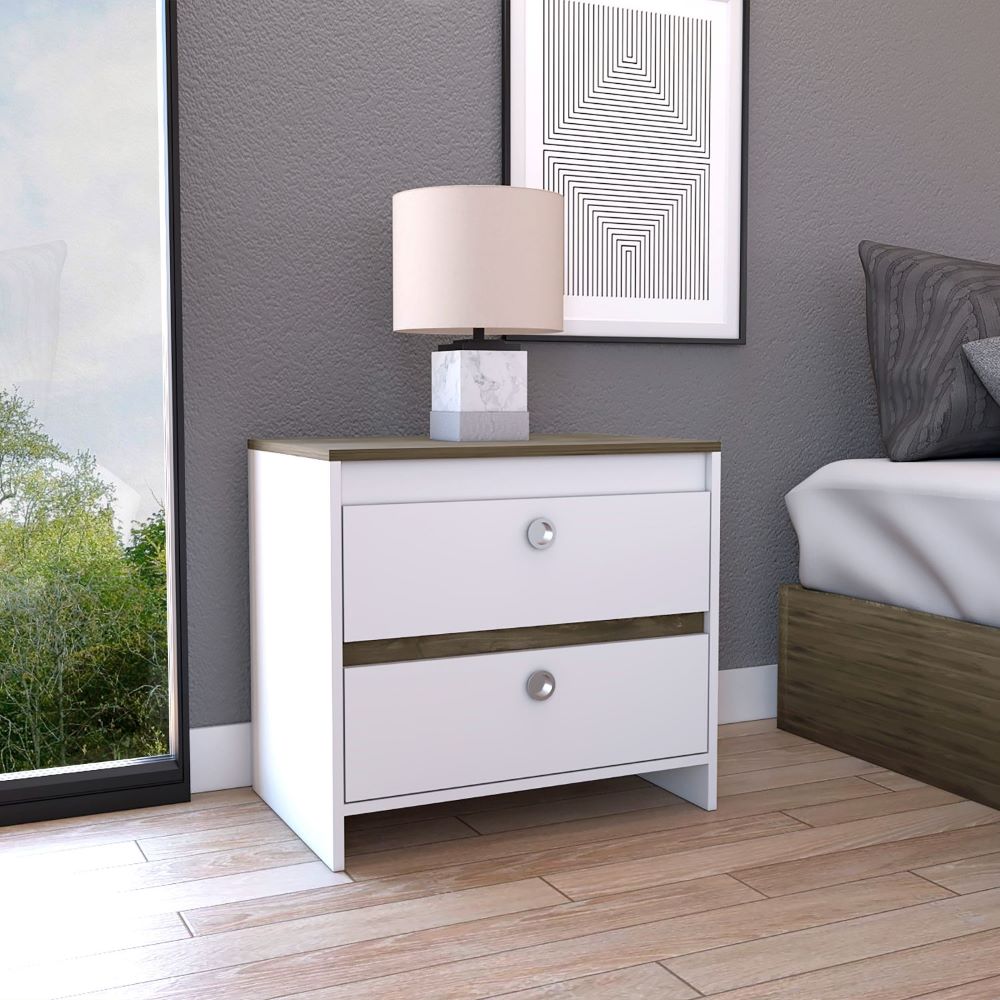 Nightstand Dreams, Two Drawers, White / Dark Brown Finish-0