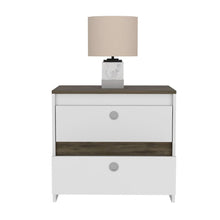 Load image into Gallery viewer, Nightstand Dreams, Two Drawers, White / Dark Brown Finish-2
