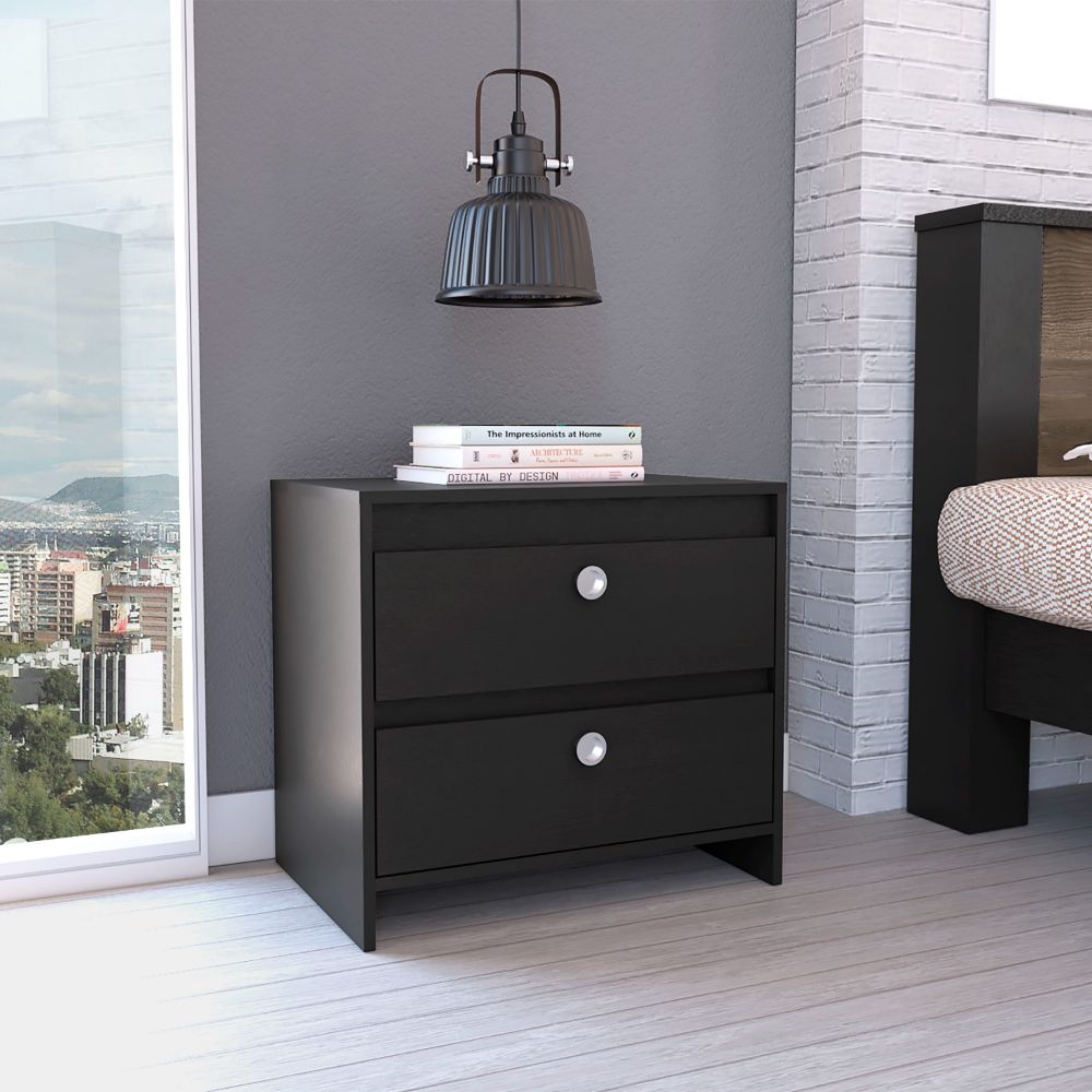 Nightstand Dreams, Two Drawers, Black Wengue Finish-0