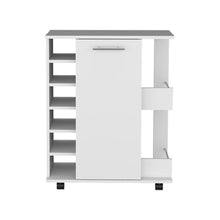 Load image into Gallery viewer, Bar Cart with Six-Wine Cubbies Cabot, Two-Side Storage Shelves and Casters, White Finish-4
