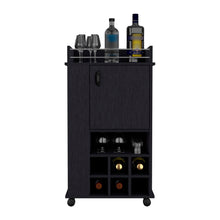 Load image into Gallery viewer, Bar Cart with Casters Reese, Six Wine Cubbies and Single Door, Black Wengue Finish-2
