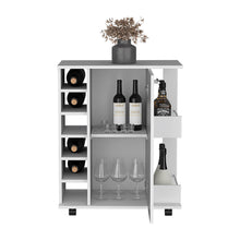 Load image into Gallery viewer, Bar Cart with Six-Wine Cubbies Cabot, Two-Side Storage Shelves and Casters, White Finish-3
