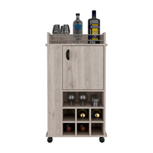 Load image into Gallery viewer, Bar Cart with Casters Reese, Six Wine Cubbies and Single Door, Light Gray Finish-2

