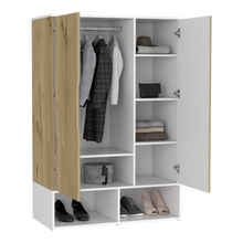 Load image into Gallery viewer, Armoire Barletta, Double Door, Hanging Rod, Light Oak / White Finish-4
