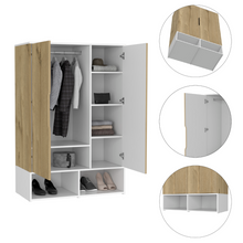 Load image into Gallery viewer, Armoire Barletta, Double Door, Hanging Rod, Light Oak / White Finish-2
