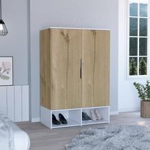 Load image into Gallery viewer, Armoire Barletta, Double Door, Hanging Rod, Light Oak / White Finish-0
