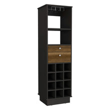 Load image into Gallery viewer, Bar Cabinet Bureck, Two Drawers, Twelve Wine Cubbies, Black Wengue / Walnut Finish-3
