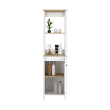 Load image into Gallery viewer, Linen Cabinet Jannes, Two Open Shelves, Single Door, Light Oak / White Finish-1
