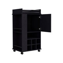 Load image into Gallery viewer, Bar Cart with Casters Reese, Six Wine Cubbies and Single Door, Black Wengue Finish-5
