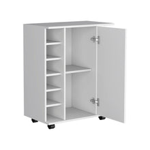Load image into Gallery viewer, Bar Cart with Six-Wine Cubbies Cabot, Two-Side Storage Shelves and Casters, White Finish-5
