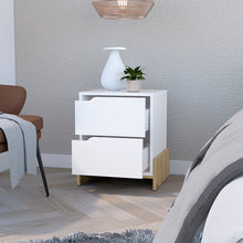 Load image into Gallery viewer, Nightstand Brookland, Bedside Table with Double Drawers and Sturdy Base, White / Macadamia Finish-1
