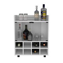 Load image into Gallery viewer, Bar Cart Philadelphia, Slot Bottle Rack, Double Glass Door Showcase and Aluminum-Edged Top, White Finish-5
