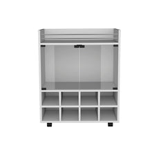Load image into Gallery viewer, Bar Cart Philadelphia, Slot Bottle Rack, Double Glass Door Showcase and Aluminum-Edged Top, White Finish-6
