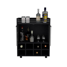 Load image into Gallery viewer, Bar Cart Philadelphia, Slot Bottle Rack, Double Glass Door Showcase and Aluminum-Edged Top, Black Wengue Finish-3
