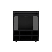 Load image into Gallery viewer, Bar Cart Philadelphia, Slot Bottle Rack, Double Glass Door Showcase and Aluminum-Edged Top, Black Wengue Finish-5
