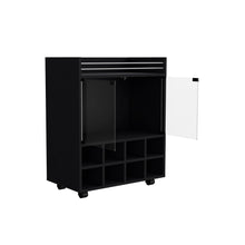 Load image into Gallery viewer, Bar Cart Philadelphia, Slot Bottle Rack, Double Glass Door Showcase and Aluminum-Edged Top, Black Wengue Finish-6
