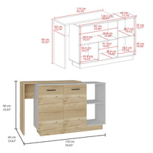 Load image into Gallery viewer, Kitchen Island Ohio, Double Door Cabinets, White / Light Oak Finish-6
