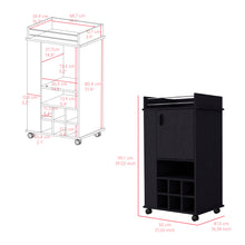 Load image into Gallery viewer, Bar Cart with Casters Reese, Six Wine Cubbies and Single Door, Black Wengue Finish-6
