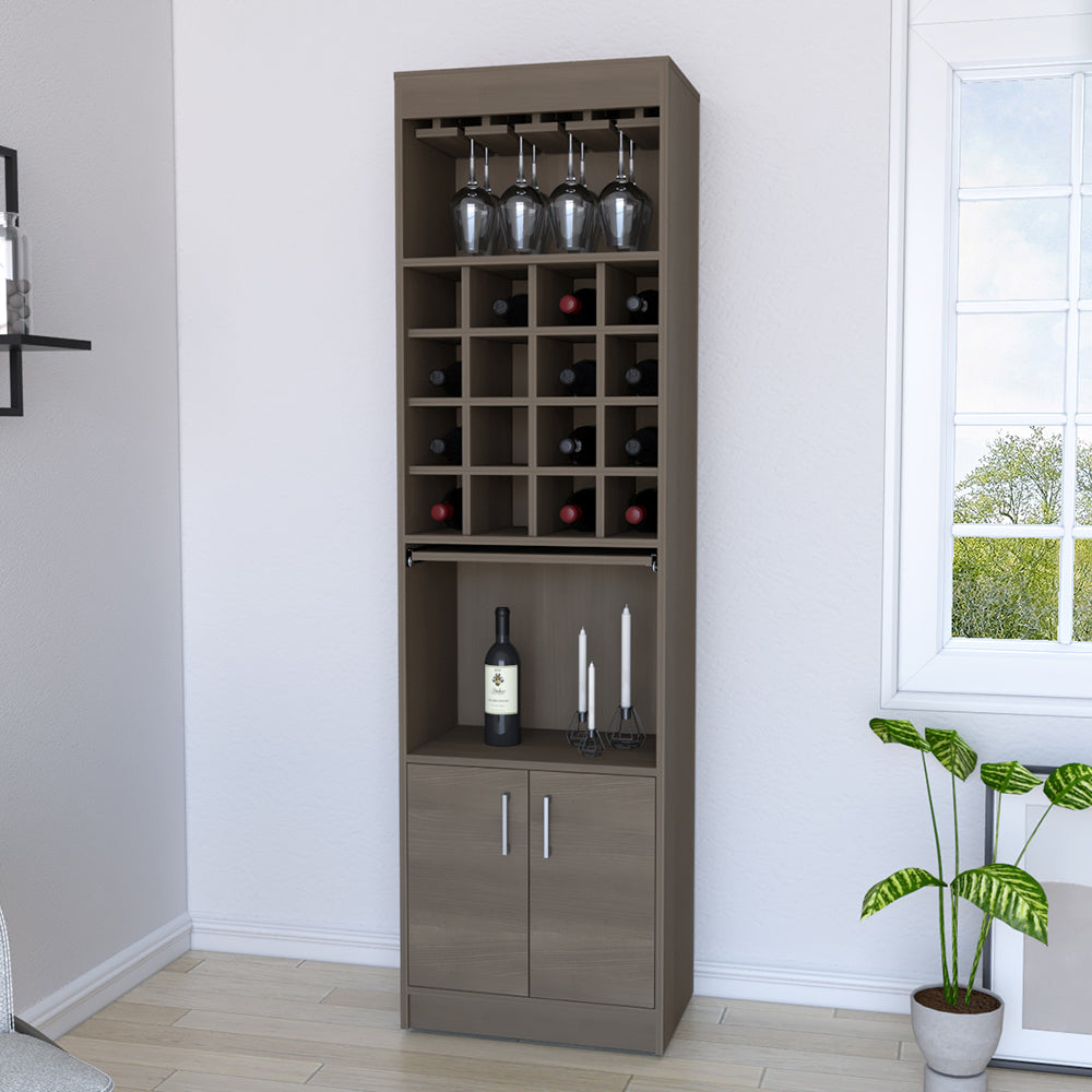Bar cabinet Modoc, One Extendable Shelf, Sixteen Wine Cubbies, One Shelf, Smokey Oak Finish-0