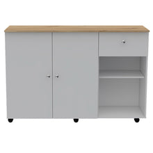 Load image into Gallery viewer, Kitchen Island Cart Indiana, Four Interior Shelves, White / Light Oak Finish-5
