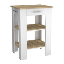 Load image into Gallery viewer, Kitchen Island 23 Inches Dozza with Single Drawer and Two-Tier Shelves, White / Light Oak Finish-2

