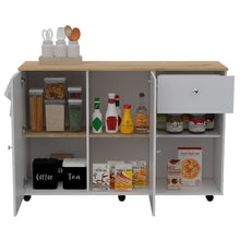 Load image into Gallery viewer, Kitchen Island Cart Indiana, Four Interior Shelves, White / Light Oak Finish-6
