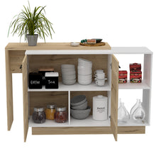 Load image into Gallery viewer, Kitchen Island Ohio, Double Door Cabinets, White / Light Oak Finish-4
