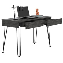 Load image into Gallery viewer, Desk Hinsdale with Hairpin Legs and Two Drawers, Black Wengue Finish-4
