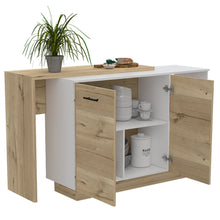 Load image into Gallery viewer, Kitchen Island Ohio, Double Door Cabinets, White / Light Oak Finish-1
