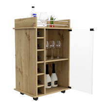 Load image into Gallery viewer, Bar Cart Baltimore, Two Tier Cabinet With Glass Door, Six Wine Cubbies, Light Oak Finish-4
